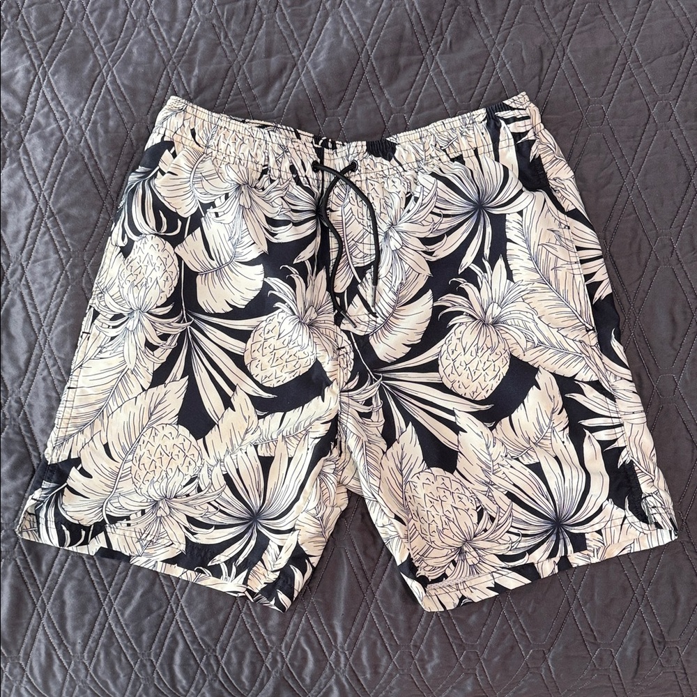 Old Navy Black and White Pineapple Swim Shorts